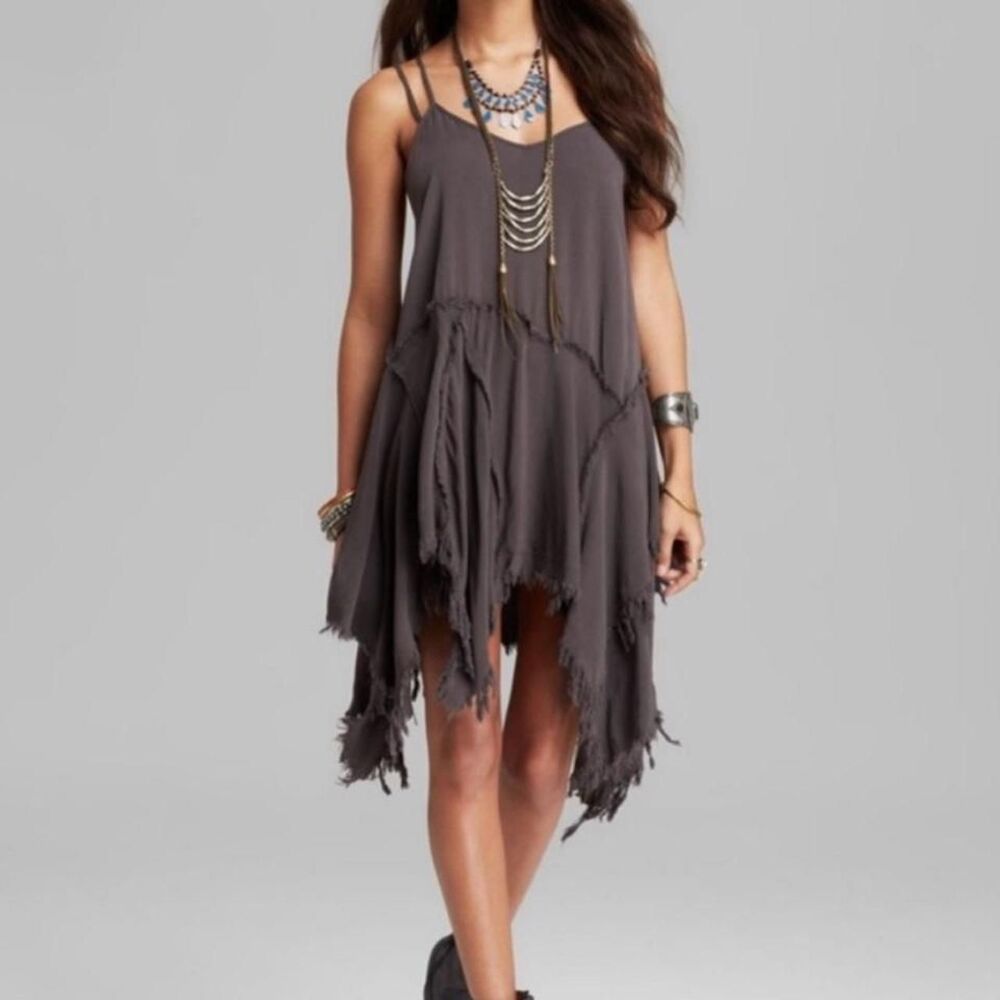 Intimately Free People Tattered Shred Slip Dress Charcoal S Boho Grunge